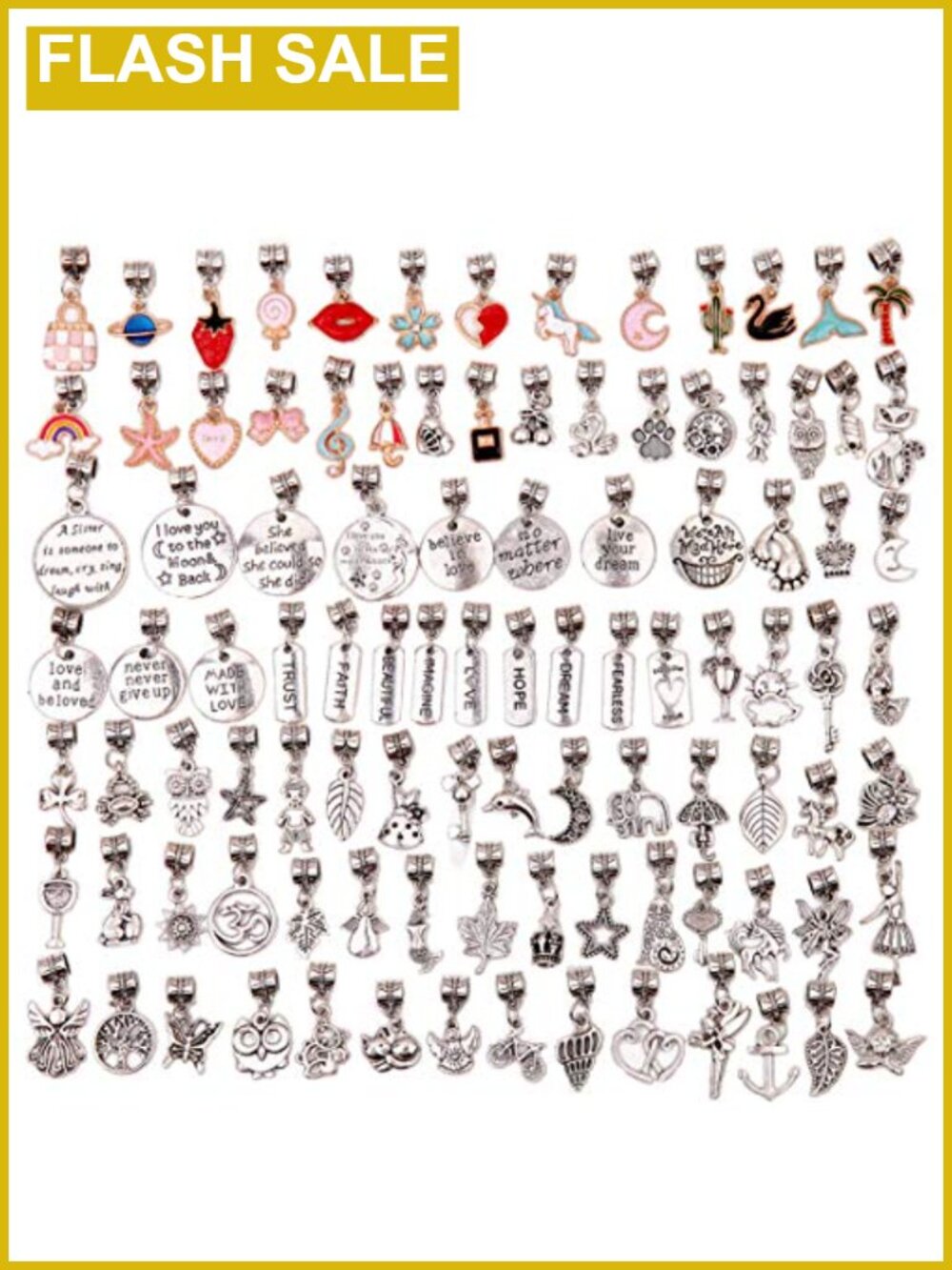 100 Pcs Gold Plated Enamel Dangle Charms Bracelet Jewelry Making Kit